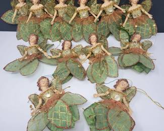 Twelve Green, Jeweled Fairies Ornaments