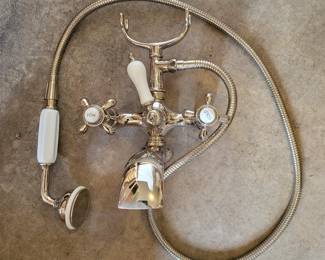 Waterworks "Etoile" Exposed Tub Filler-Handshower-Cross Handles