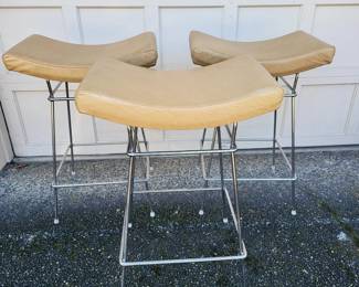 3 Fernando Jaeger MCM Style Leather & Chrome Bar Stools