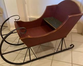 Vintage Style 34" Long Santa’s Red & Black Wood/Iron Sleigh