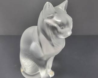Signed Lalique Frosted Crystal Sitting Cat - $1,000+