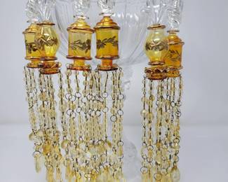 6 Vintage Amber 10" Glass & Crystal Tree Ornaments