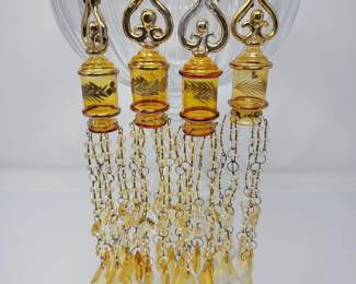 Four Amber Glass & Crystal Ornaments