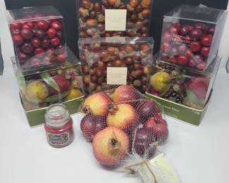 Fruit & Acorn Vase/Bowl Filler Decor & Crimson Berry Scented Candle