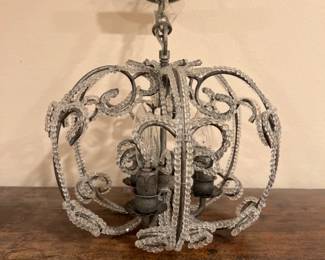 3 Bulb Steel and Beaded Glass Ceiling Chandelier