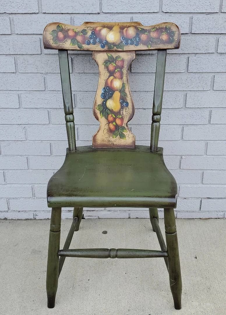 001 Fruit Motif Tole Painted Chair