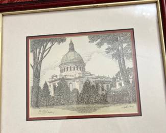 Red damask parsons chair