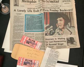 Elvis unused concert tickets for concert one week after his death with Memphis newspaper 