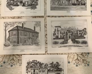 Five lithographs of U.S. Presidential homes