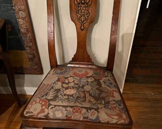 Mah 18th century inlaid back.. side chair w needle point seat