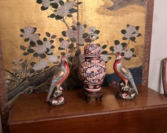 great handpainted birds and a Crown Royal Darby vase w/ top