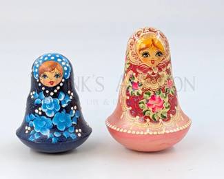 (2) ROLY POLY RUSSIAN DOLLS HAND PAINTED JINGLE WHEN ROCKED B...