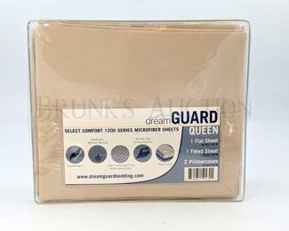 (4PC) DREAM GUARD KING/QUEEN SHEET SET, TAN (1) FLAT SHEET (1) FITTED & PILLOW CASES