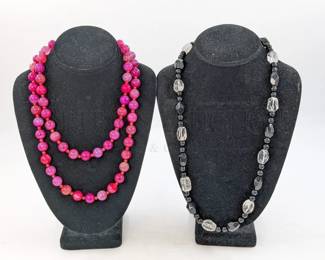 (2) JAY KING STONE NECKLACES (1) BLACK AGATE/CLEAR CRYSTAL/ST...