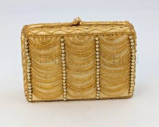 WALBORG BEADED CLUTCH W/ KISS CLASP GOLD TONE WITH CHAIN S...