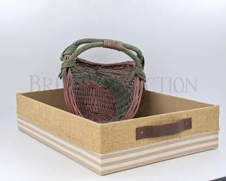(2) STORAGE BASKETS (1) BROWN/GREEN BRANCH BASKET 1...