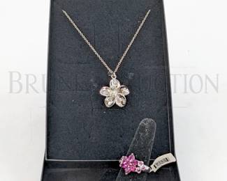STERLING / GARNET RING & S.S. NECKLACE (1) STERLING & RHODO...