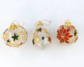 (3) VINTAGE CHRISTMAS ORNAMENTS 4" HAND BLOWN GLA...