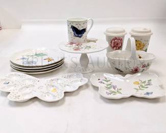 (11) LENOX SET, "BUTTERFLY MEADOW" LENOX SET, WHITE/FLO...