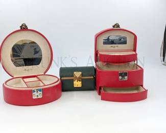 (3 PC) MORELLE & CO. JEWELRY STORAGE SET LEATHER * (1) RED L...