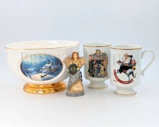 (4 PCS) CHRISTMAS DECOR (2) 1981 NORMAN ROCKWELL PORCELAIN...