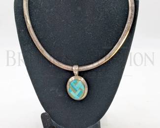 (3) STERLING/TURQ INLAY NECKLACE/PENDANT & RING CAR...