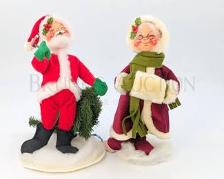 (X2) ANNALEE MR & MRS CLAUS, AXE USA 1991 HAND PAINTED FACES 9''...