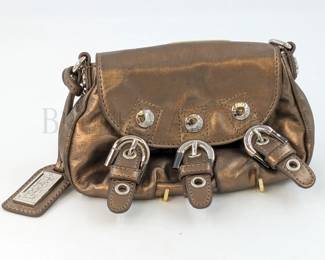 BADGLEY MISCHKA LEATHER PURSE W/ LONG CHAIN STRAP 8" X 6" * WE...