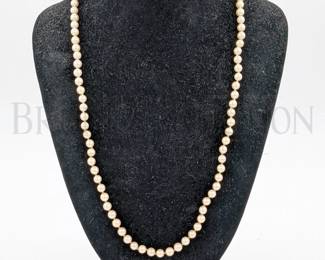 14K GOLD & PEARL NECKLACE, 24" LONG 14K GOLD CLASP