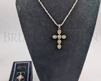 (2) STERLING PENDANTS / NECKLACE (1) STERLING CROSS PENDANT, M...