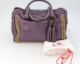 COACH LEATHER HANDBAG W/ DUST BAG PURPLE LEATHER WITH STUD...