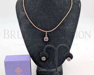 (4 PC.) STERLING & AMETHYST JEWELRY SET (1) STERLING NECK...
