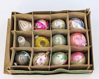 (12) VINTAGE CHRISTMAS ORNAMENTS HAND BLOWN GLASS...