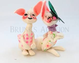 (2) VINTAGE ANNALEE MOBILITEE BUNNIES, BUTTERFLY USA 1971 H...
