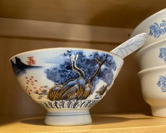 Asian Rice Bowl with Blue/Gold Tree Design