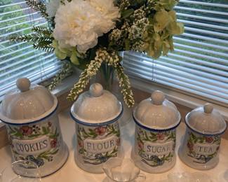 N.S. Gustin Floral Ceramic Pottery Canister Set