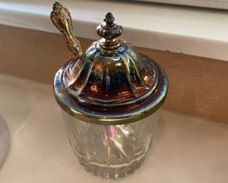 Glass Sugar Dish with Silver Tone Lid 
