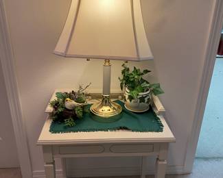 Brass/White Candlestick Table Lamp, White French Provincial Side Table