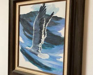 Framed Seagull Oil Painting
