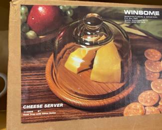 Winsome Wood and Glass Dome Cheese Server