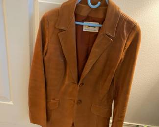 Golden Brown Leather Blazer Jacket