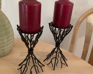 2 Black Metal Gathered Branch Design Candle Holders