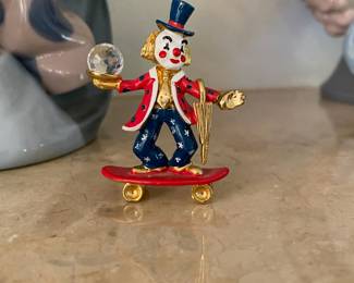 1987 Spoontiques Pewter Circus Clown Skateboarder Figurine Swarovski Crystal Ball 