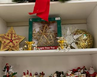 Lighted Gold Tone Star Tree Topper, Assortment of Santa/Snowmen Figurines