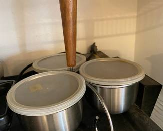 Danish Stainless Steel Condiment Caddy with Lids/Teak Handle