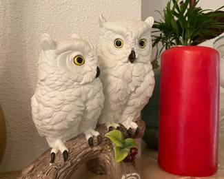 Andrea by Sadek Japan - Porcelain Two White Snow Owls on a Branch Figurine