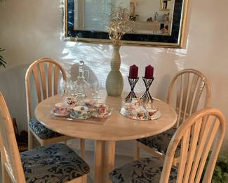 5 Piece White Wash Dinette Set - Black/Gray Paisley Upholstered Dining Chairs