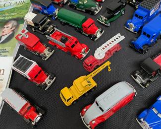 Chevron Lledo Streamline Tanker Truck, Yellow Dodge Crane Truck #63, Chevron Lledo 1930's Standard Oil Announcer Car, Chevron Lledo Red Crown Gasoline Tanker Truck, Chevron Lledo Barrel Delivery Pick-Up Truck, Chevron Lledo Blue Oil Roof Paint Delivery Truck