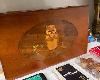 Wooden Owl Inlay Keepsake Box 
