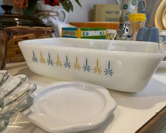 Fire King Milk Glass Loaf Pan - Star Flame Design #441